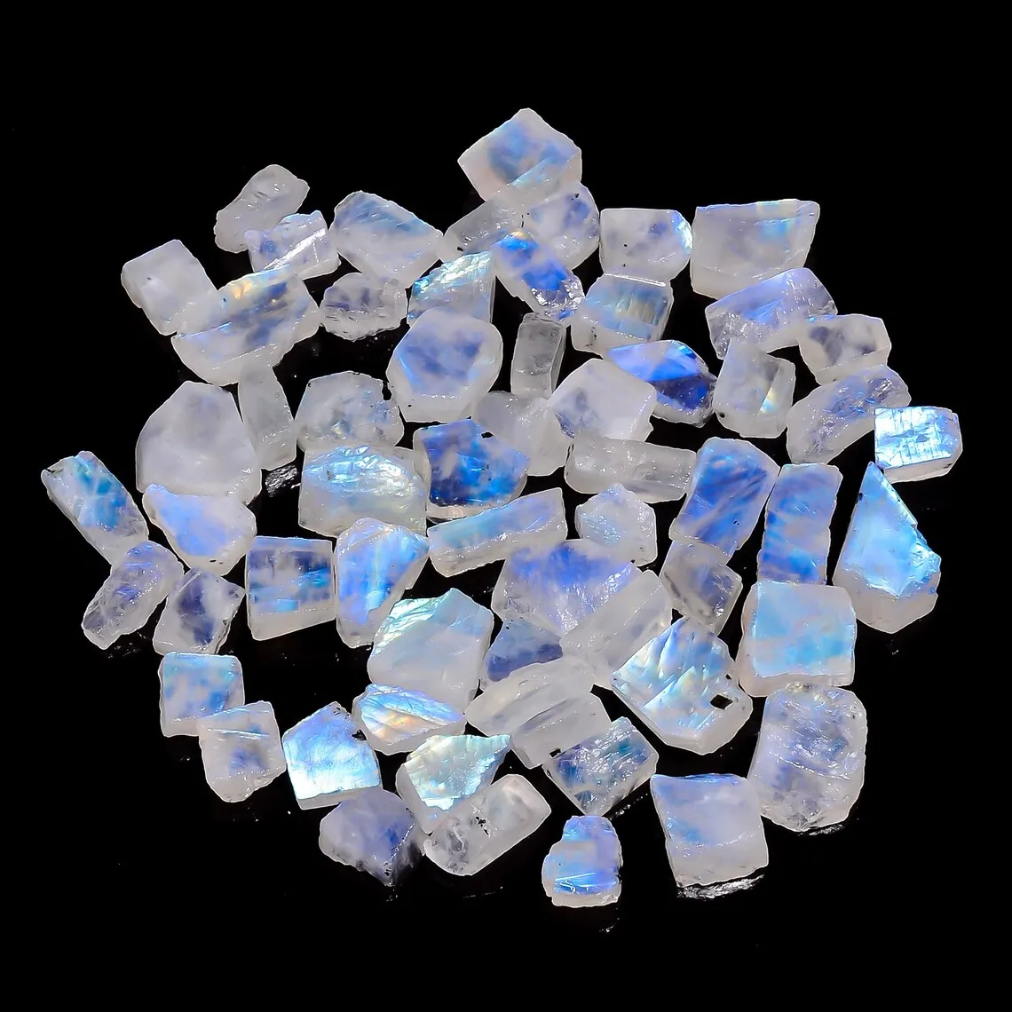 Blue Moonstone Raw Gemstone, Natural Fire Flashy Rainbow Moonstone Loose Chips, Top Quality Wholesale Crystal Mineral Slab