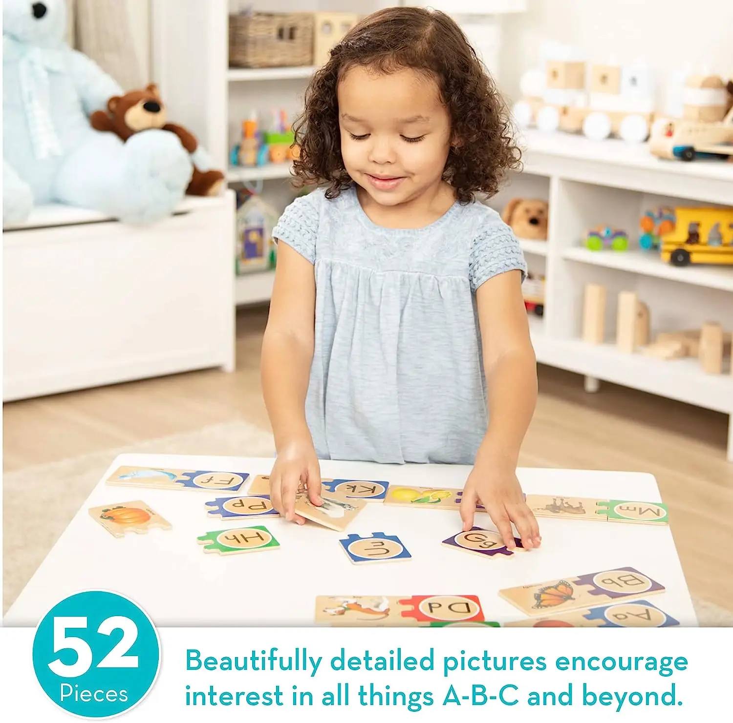 Self-Correcting Alphabet Wooden Puzzles With Storage Box 52 Pcs ABC Puzzle