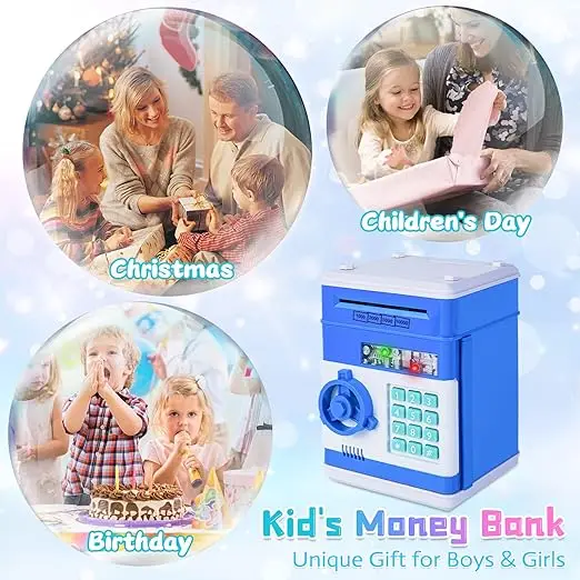 Auto Scroll Cash Safe Box Electronic Piggy Bank for Kids, Money Bank with Password Cute Mini ATM Piggy Bank Coin Can