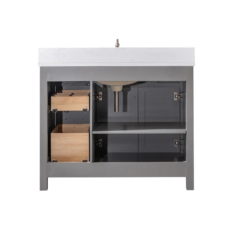 42 Single Bathroom Vanity Base Cabinet Two Soft Close Drawers Single Sink Bathroom Vanity Gray Color