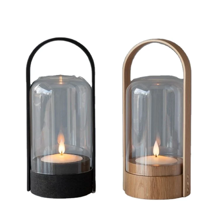Elegant Wholesale Metal Base and Handle Under Candle With Glass Lamp/Lantern Black and Skin Gun Powder for Home Decor