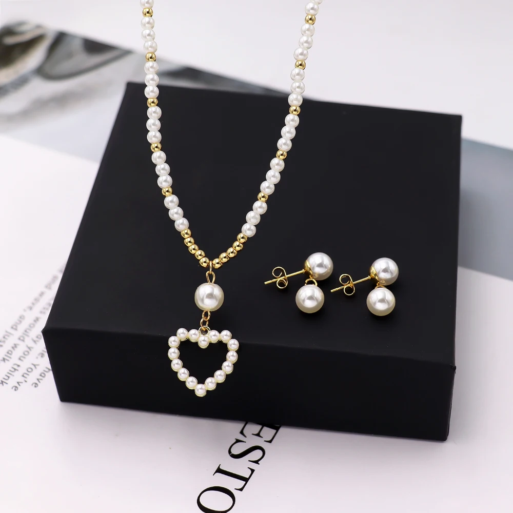 Stainless Steel Pearl Chain Hollow Heart Round Fashion Jewelleries Ladies Jewellery