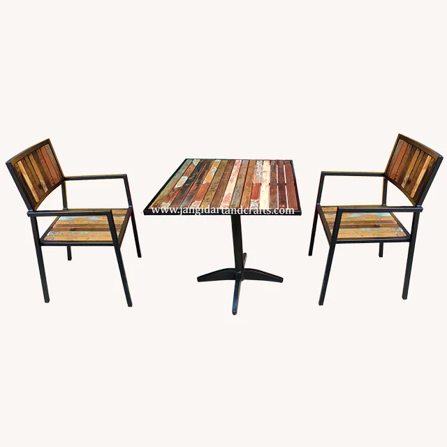 Outdoor Garden Patio Furniture Dining Vintage Industrial Chair Rectangular Table 2 Seats Stack Chair Garden Table Indian Art