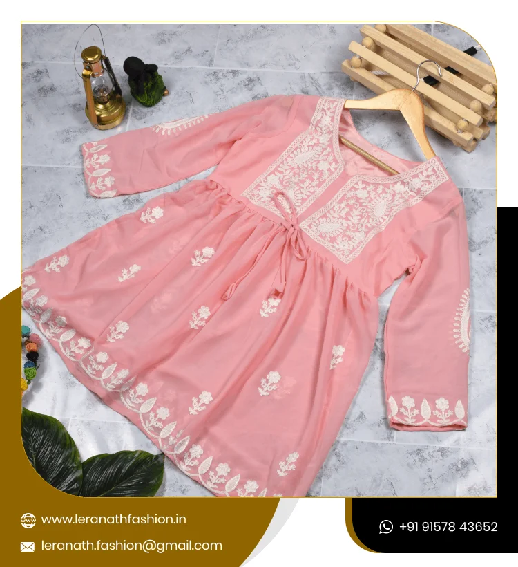 Latest Fashionable Indian Ethnic Wear Full Sleeve Gown With Dupatta Set in Chikan Work Designer Kurti for Sale