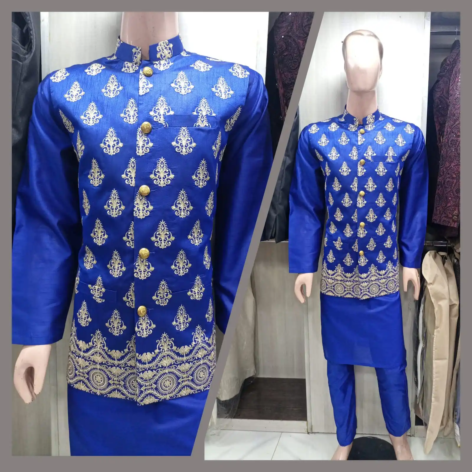 Fashion Designer Men Kurta Pajama Sherwani Khoosa N Kullah Complete Set of Groom Ready To Wear Small To 6 Xl Available