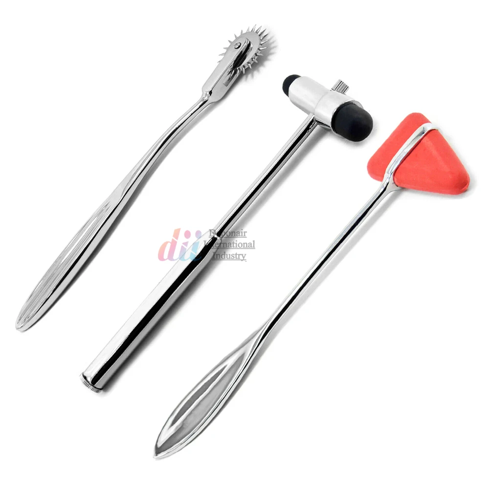 Orthopedic Neurological Hammer Mini Portable Neurology Sensory Testing Babinski Hammer Pin Wheel Taylor Reflex Hammer Set 3Pcs
