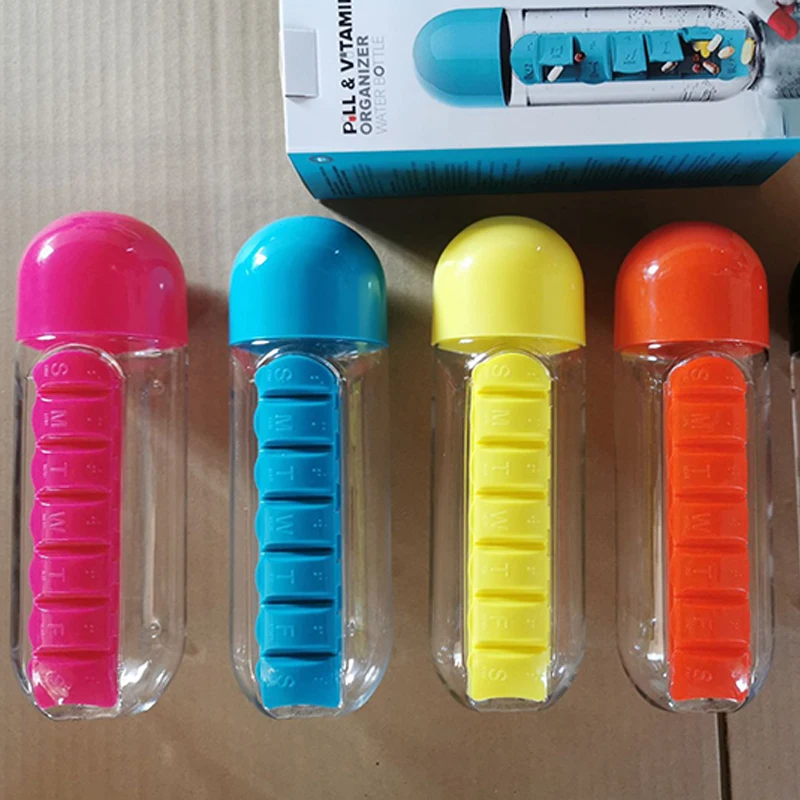 Custom Logo Storage Eco Friendly Premium Personalized Plastic Decorative Boxes Travel 7 Day Water Bottle Weekly Pill Organizer