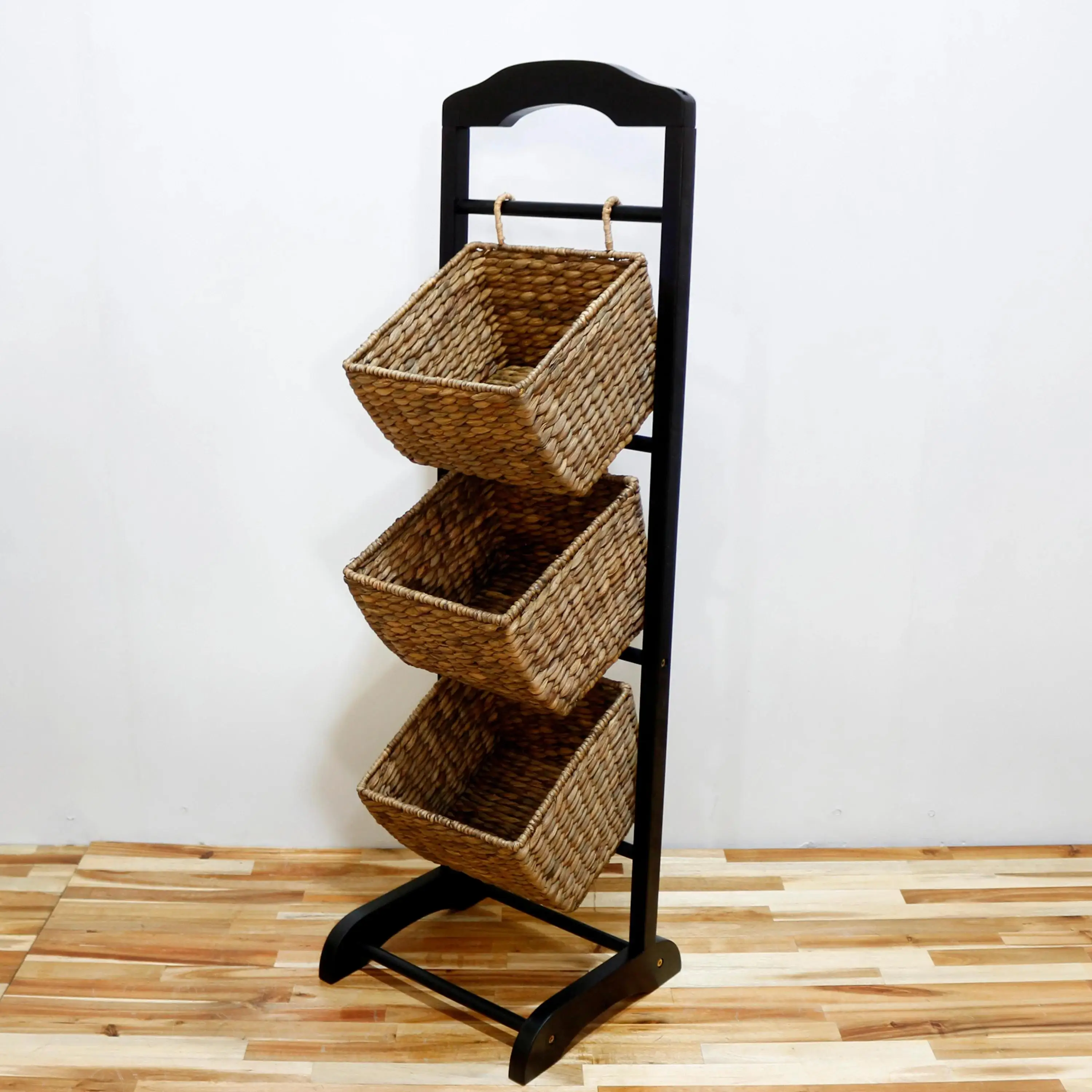 Comehome - High Quality 3-Tier Wood Hyacinth Basket Stand Bohemian Natural Wooden Cabinet Home Furniture Kitchen made in Vietn