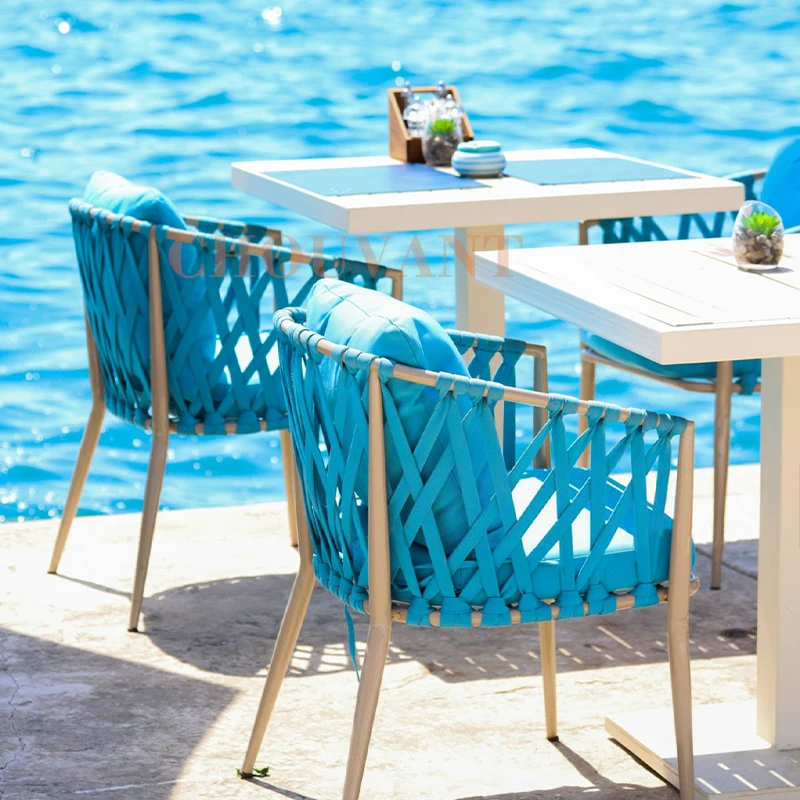 Штабелируемые уличные садовые мебельные тканые стулья для патио литой алюминиевый веревочный стул