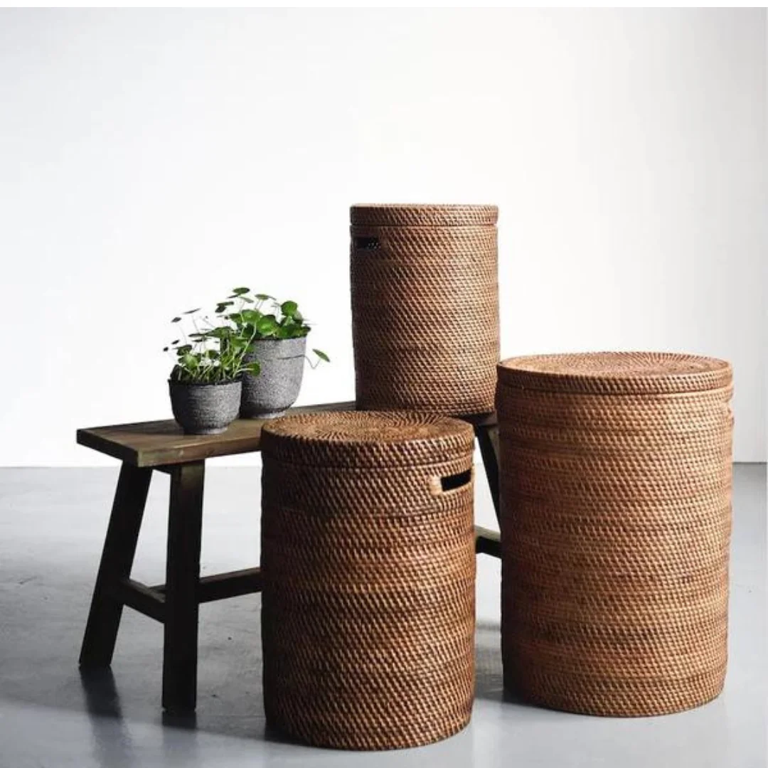 High Quality Vietnam-Made Rattan Laundry Basket Fabric Organizer for Clothes and Clothing Handicraft Rattan Bucket