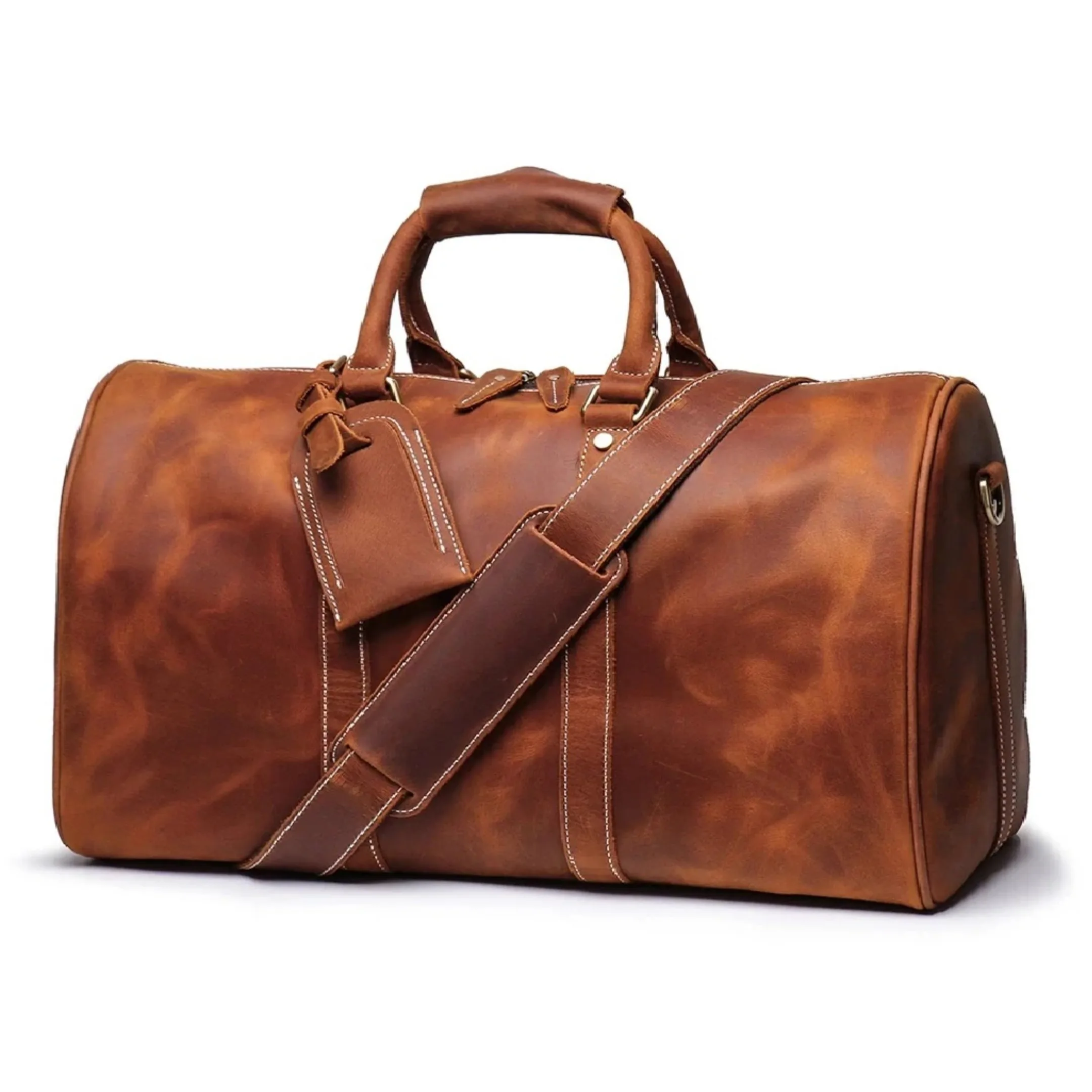 Vintage Crazy Horse Leather Business Duffel Bag Unisex Designer Genuine Leather with Custom Logo and Private Label Options