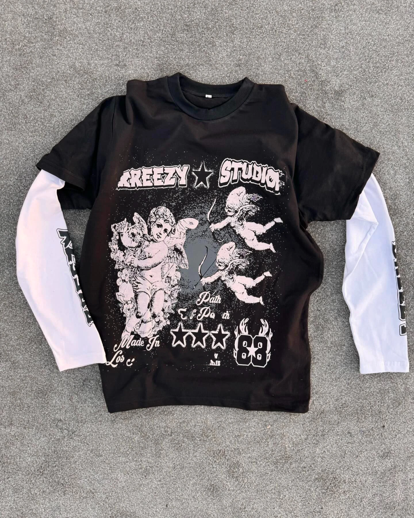 Customized Streetwear Cotton Boxy Tee Print Jersey Tshirt Double Layer Thick Collar Long Sleeve T-Shirts For Men