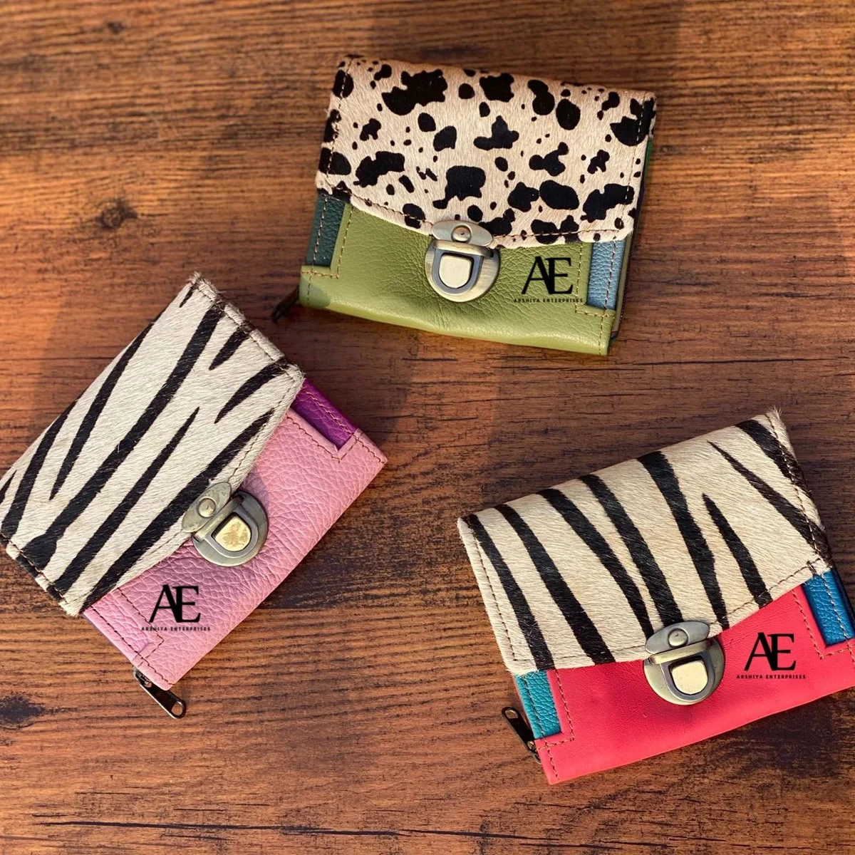 New Arrival Recycled Animal Print Fur Leather Women Clutches Stylish Stubby Rainbow Color Multiuse Purse ATM Card Holder Wallets