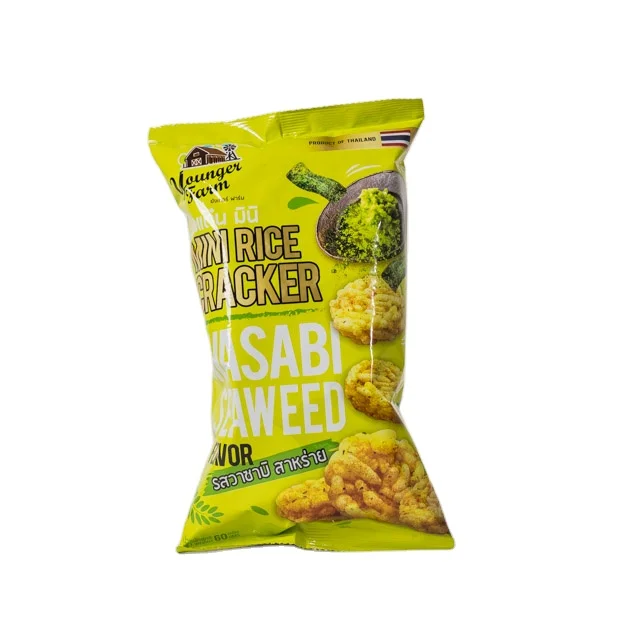 Wholesale Thai Sticky Rice 100% High Quality Mini Rice Cracker 60g Wasabi Seaweed Flavor NO Transfat Product of Thailand