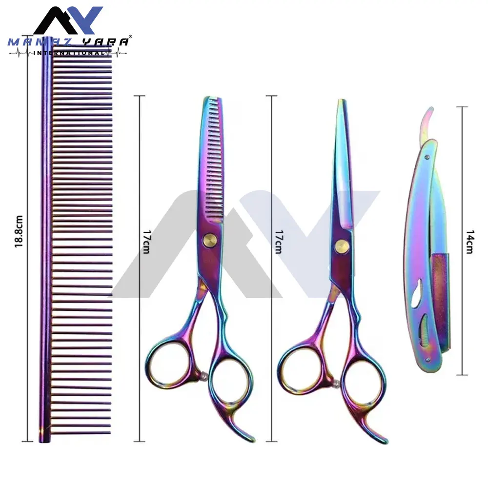 6-Inch Stainless Steel Professional Barber Scissors Set Hairdresser Haircut Comb and Razor Hair Cutting & Thinning Shears