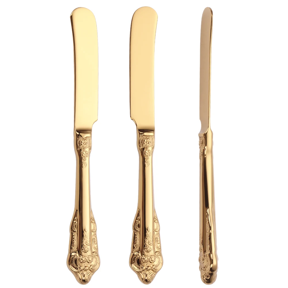 6.9 inch Vintage Butter Spreader Mirror Gold Stainless Steel Butter Knife With Hollow Handle cheese bread butter knife spread