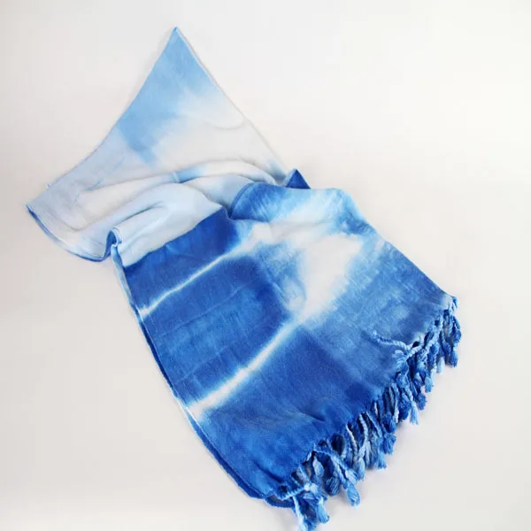 Blue and white TieDye Light Weight Cotton Shawl With Fringes very soft touching two color tone