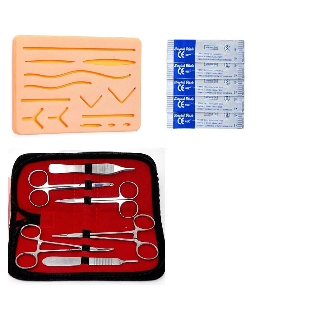 Surgical Medical Student Training Practice Suture Kit of 18 Pcs with customized Suture Pad and Surgical Tools Scissors Forceps