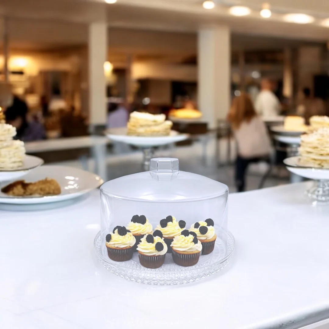 Fruit Tray Transparent Acrylic Plastic Round Food Dust Cover Snacks Display Cake Stand With Lid Cover