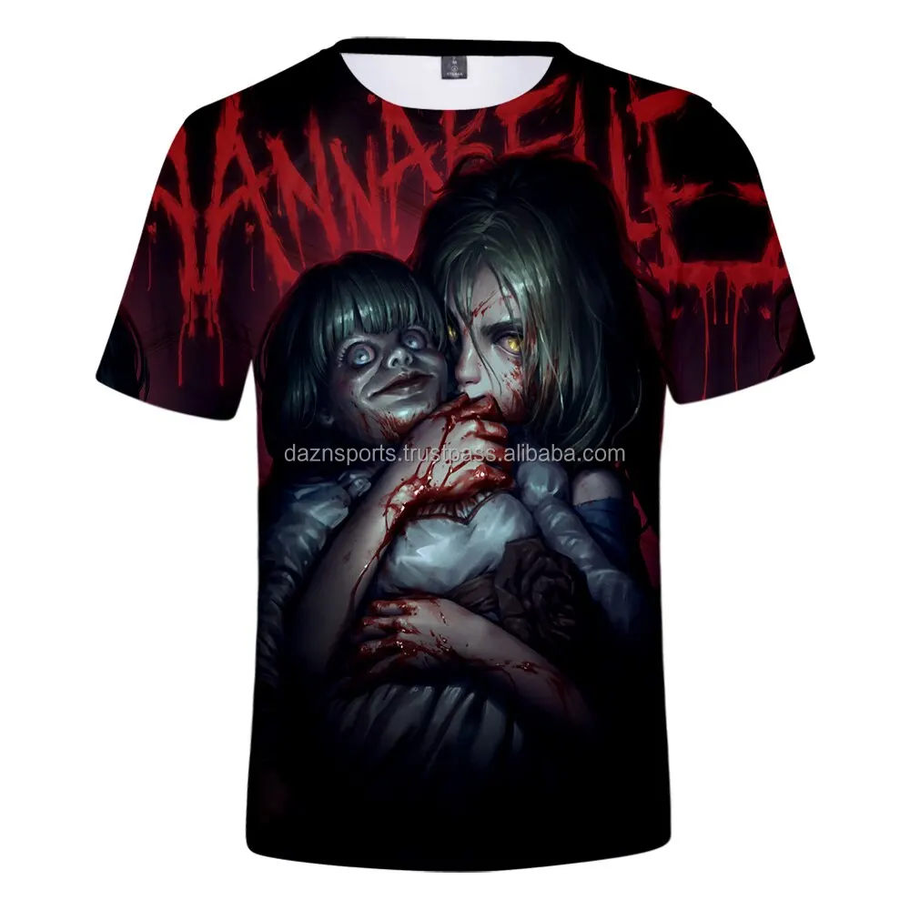 new 2023 summer horror print o neck short sleeve t shirt polyester 65 cotton 35 breath able fabric  quickly dry clean