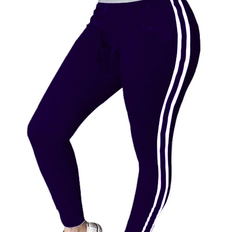 Wholesale Fashion Elastic Ankle Length Tights Outdoor Sports High Waist Striped Leggings For Women