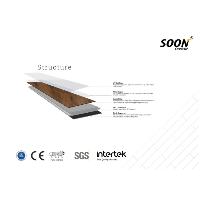 SPC Flooring Waterproof Rigid Core Vinyl Tiles for Kitchen Room and Living Room Decoration from India Export