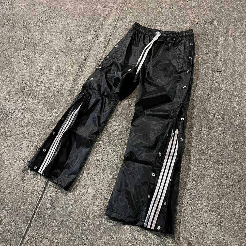 Wholesale custom button sweatpants stripe mens flare track nylon windbreaker pants for men