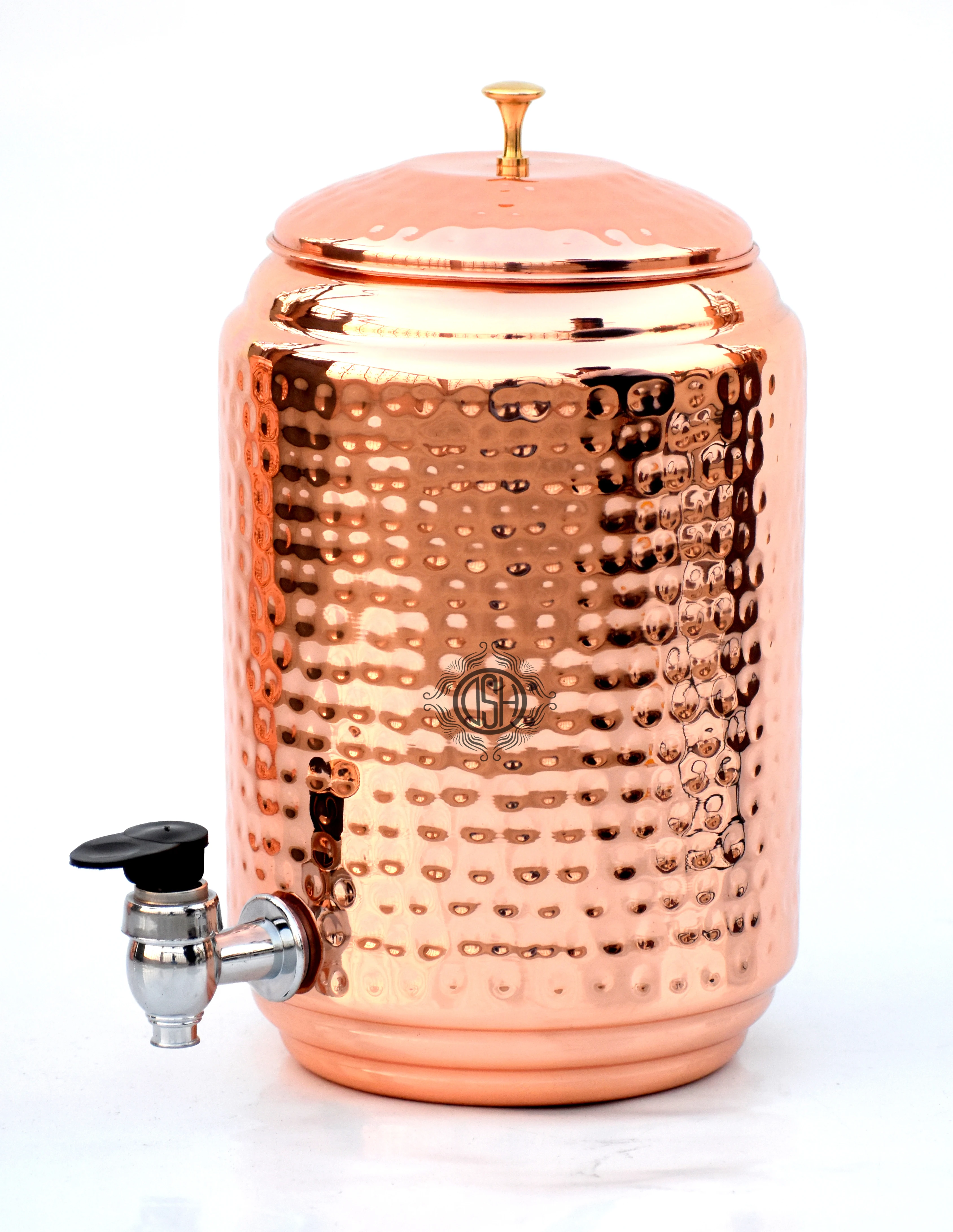 Wholesale Hammered Finished Pure Copper Water Dispenser Drinking Accessories With Glass & Stand Water Capacity 5 LTR Water Tank.