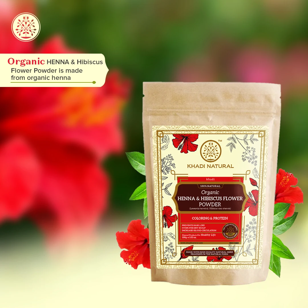 Khadi Natural Henna & Hibiscus Flower Organic Powder Best Organic Henna & Hibiscus Powder for Hair in good price