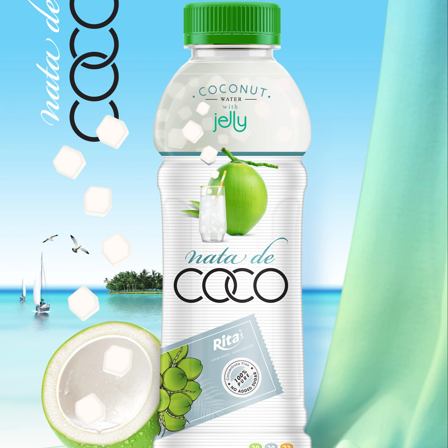 Полная Сертификация Non GMO 450 мл ПЭТ бутылка кокосовой воды с Nata De CoCo из молодого кокосового Вьетнама