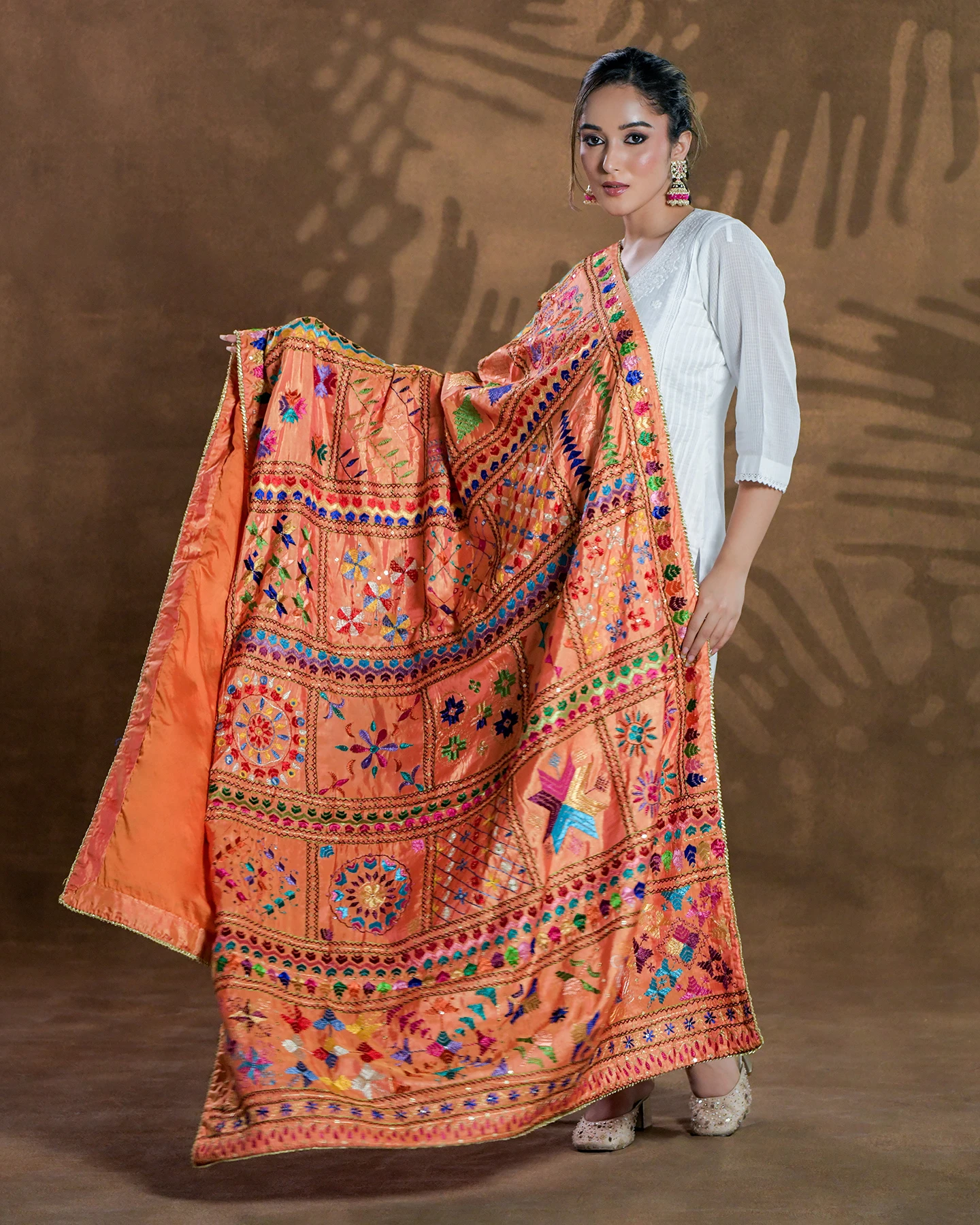Women best quality silk dupatta 52 motifs  Handmade Silk Shawls from India