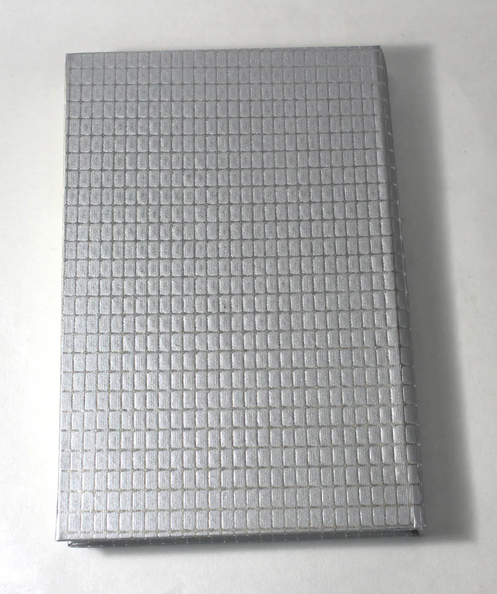 Handmade Recycled Paper Hard Cover Notebook Promotional Metallic Silver Color Check Journal Notebook for Students