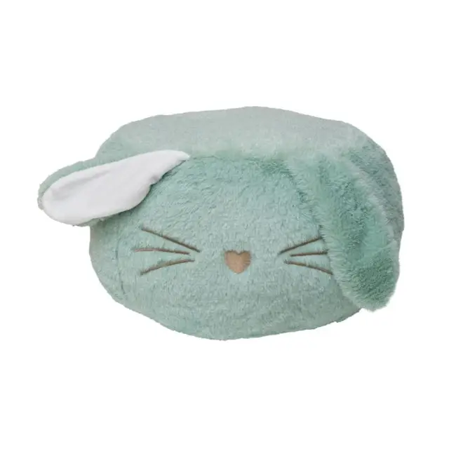 French-Made Unisex Green Rabbit Plush Pouffe Giant Size Soft Weighted Polyester Seat Cushions Washed Technics for Children
