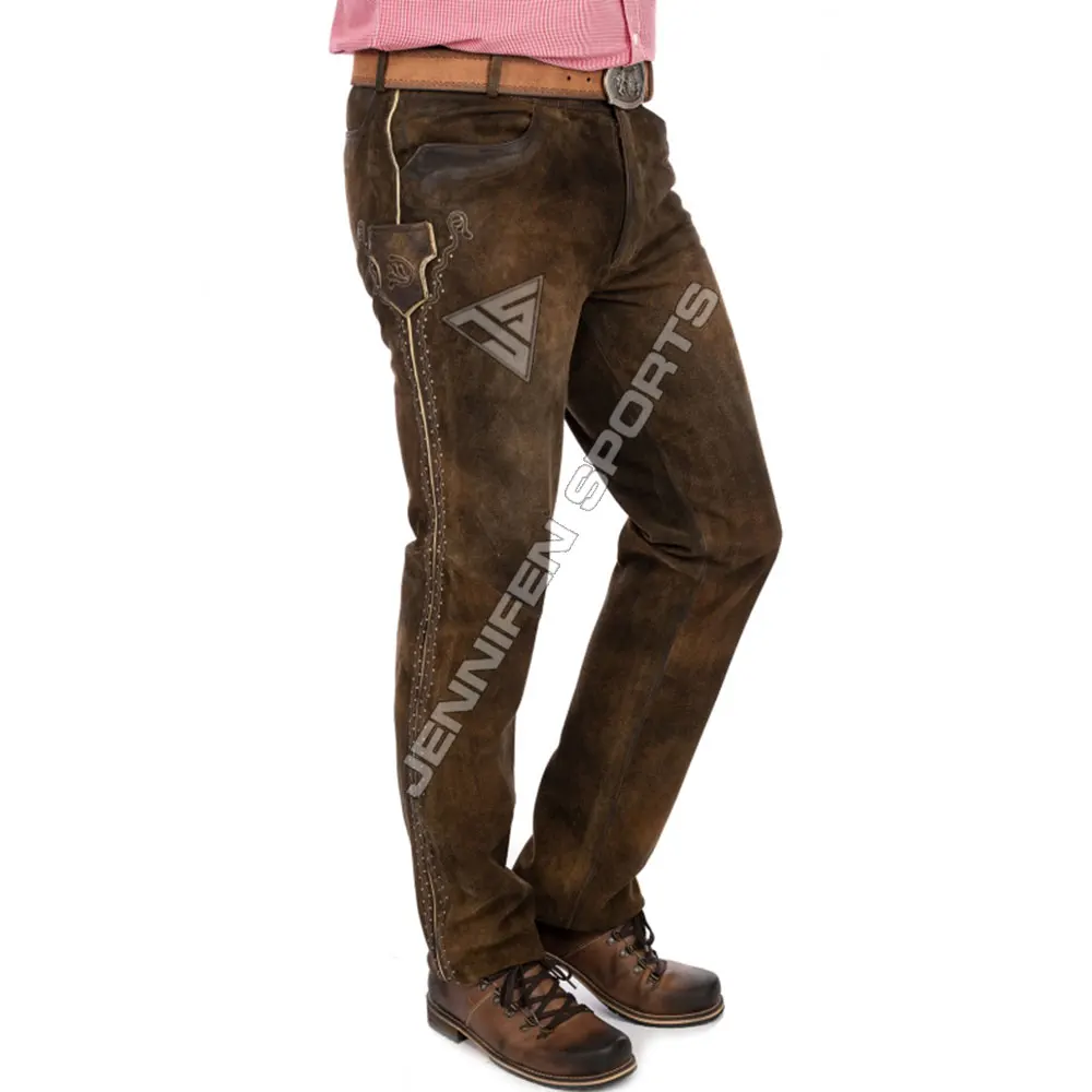 Stylish Bavarian Lederhosen PANT, Kniebund hosen, Men ledersosen trachten lederhosen leather pants with suspenders (Bavarian Gar