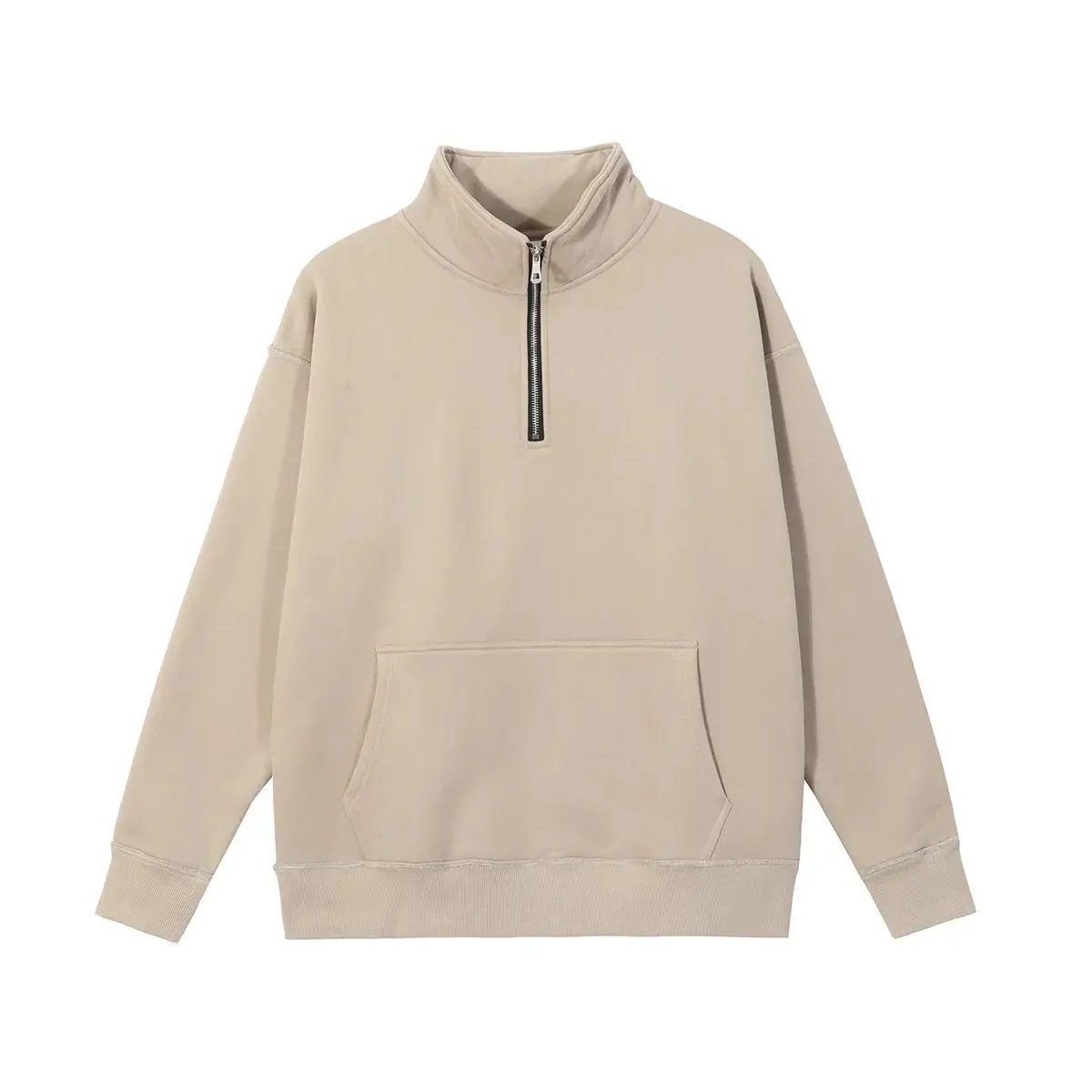 Unisex High Quality Custom 1/4 Zip Pullover Fleece Sweatshirt High Collar Hooded Crew Neck Half Zipper Cotton Men/Women Autumn
