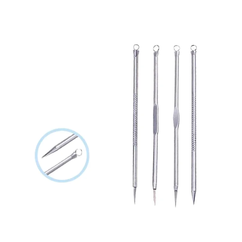 Whitehead Blackhead Removal Tools Stainless Steel Comdone Lancet Needles Set of 4 Pcs Double-Headed Acne Extractor Tool Kit