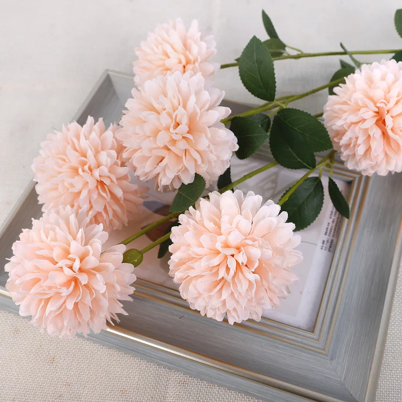 6 Heads of Single  Artificial Chrysanthemum Ball Flowers for Home Garden Party Office Coffee House Decoration