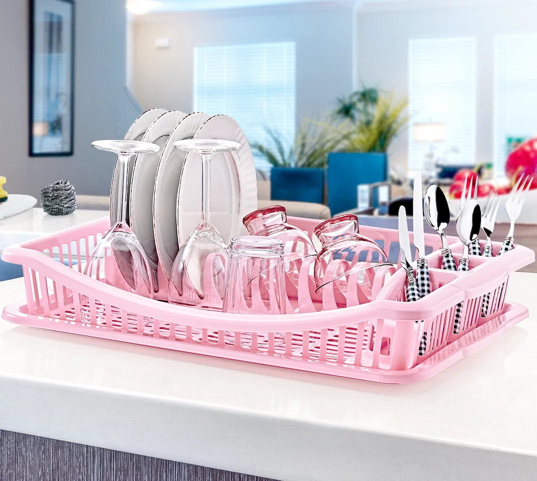 Dish Drainer with Cutlery Holder Durable Plastic Dish Rack for Kitchen Countertop Efficient Drying with Drainboard Kitchen