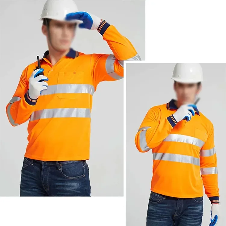 Custom Men Industrial Security Workwear Shirts Long Sleeve Hi Vis Cotton Construction Safety Works Shirt Reflective