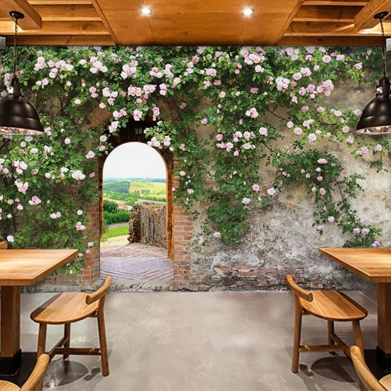 Florist wall decoration fresh wallpaper garden bar milk tea shop wall decoration green plants water bar background wall mural