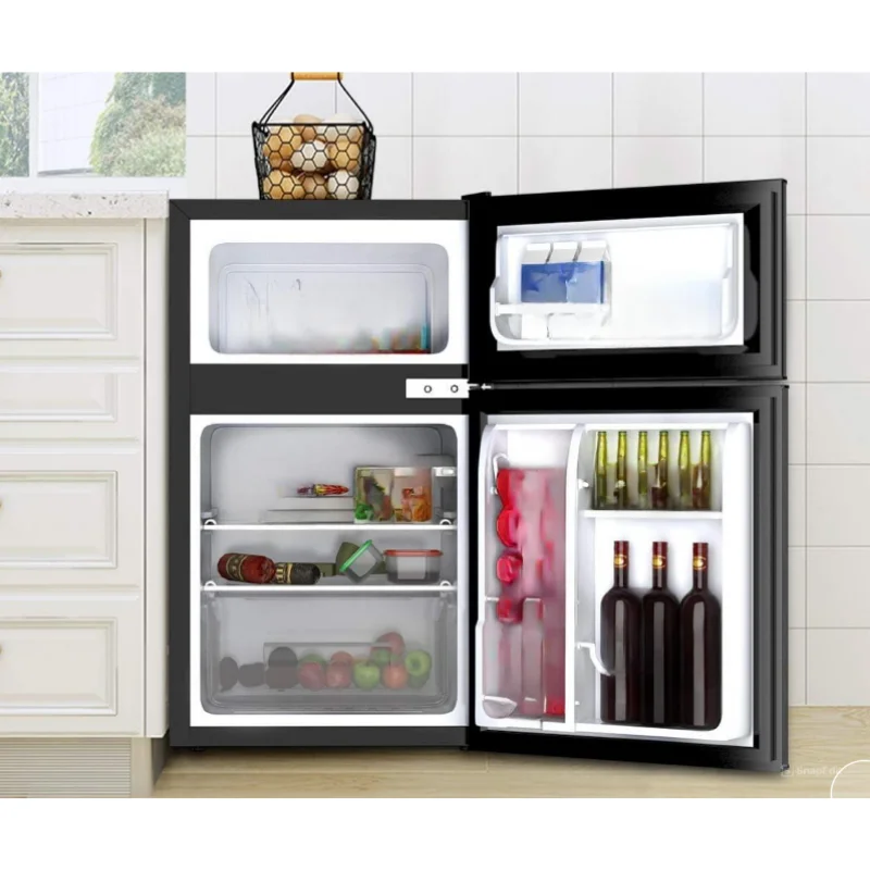 HOT DEAL  Mini Fridge with Freezer, 3.2 Cu.FT Compact Refrigerator, Dual Door, Adjustable Temperature & Glass Shelves - Black