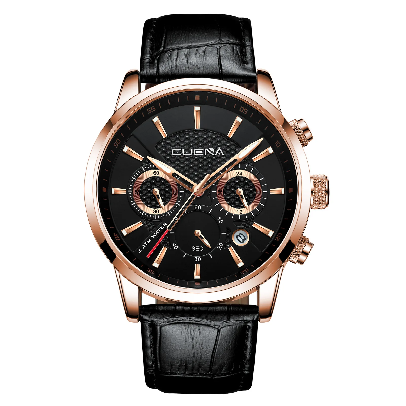 CUENA 6805 Мужские Часы Аналоговый кварцевый Кожаный ремешок секундомер светящиеся стрелки календарь 30 м водонепроницаемые часы мужские
