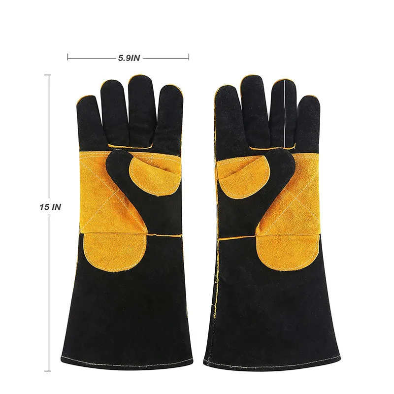 Pakistan Made Flexible Soft Welding Flame Fire Deerskin Leather Work Welding Gloves With Split Cowhide Cuff Gloves