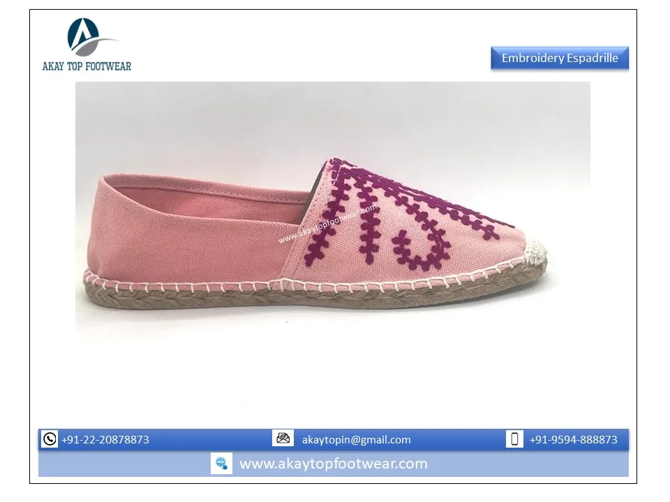 Durable Flat Handmade Canvas Embroidery Espadrille Fashion Trend Comfortable Espadrille in Customized Size Customized Design