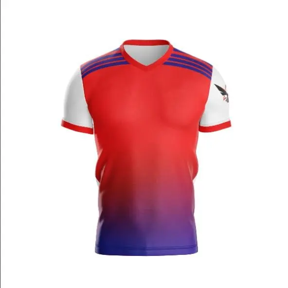 New design custom logo T shirt V neck 100% polyester sublimation printing cheap price  colourful Vietnam clothing wholesalers