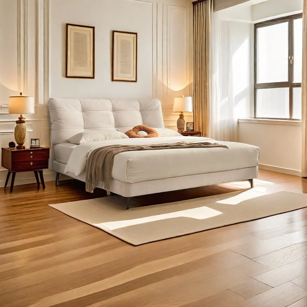 Italian Modern Double Bed with Durable Wooden Bedstead for Elegant and Functional Bedrooms