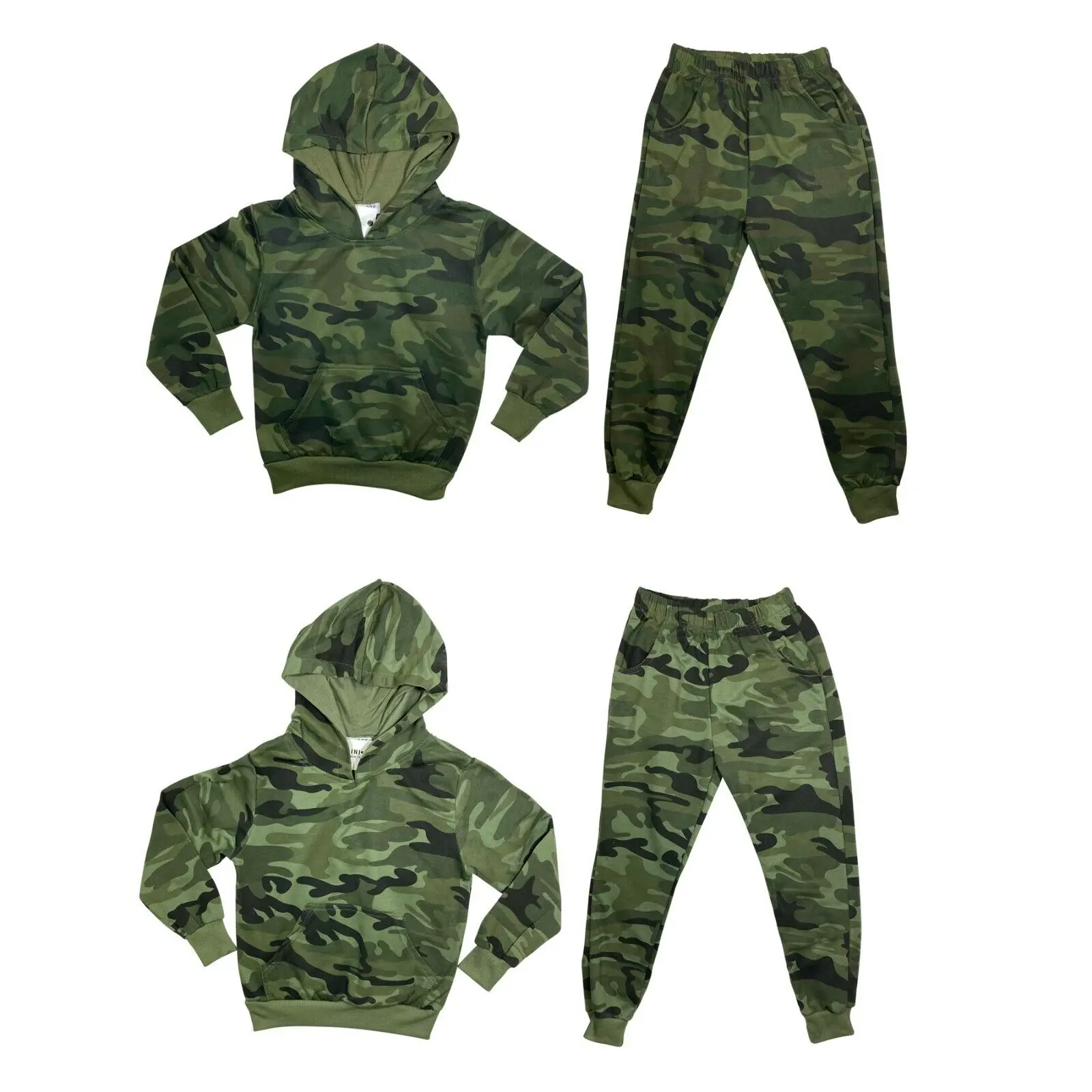 Boys Kids Tracksuit Camouflage Hoodie Joggers Jogging Bottoms Camo Plain Set