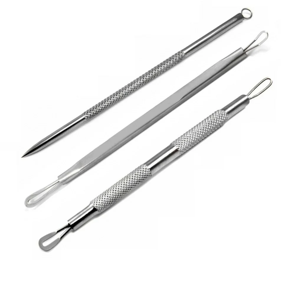 Durable Blackhead Whitehead Facial Spot Acne Pimple Remover Skin Care Stainless Steel Comedone Extractor Tools 3Pcs