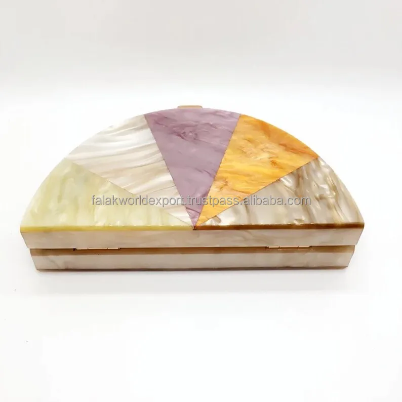 Multicolored Clutch Gold Chain Orange and pink Color Mixed Acrylic Top Quality for Womens From Falak World Export