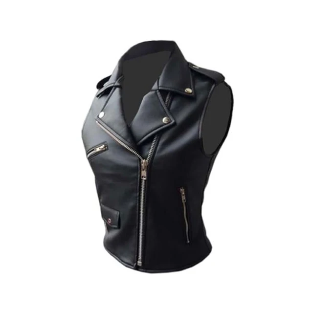 Hot Sale New fashion women leather biker vest Leather Heavy Met-al Rocker Biker Waistcoat Motorcycle Vest